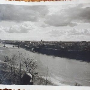 Vintage Photo Of A River Bridge & Town Taken From A Hill B&W 3.5"x2.5" Deckled